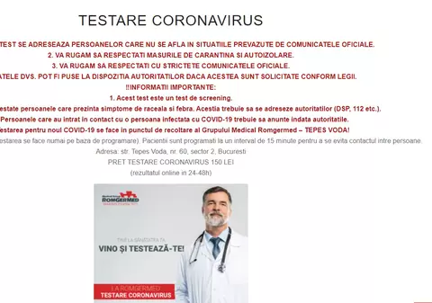 O clinică din București promite teste pentru coronavirus. În țară, sunt acreditate doar șapte centre, iar clinica nu este printre ele