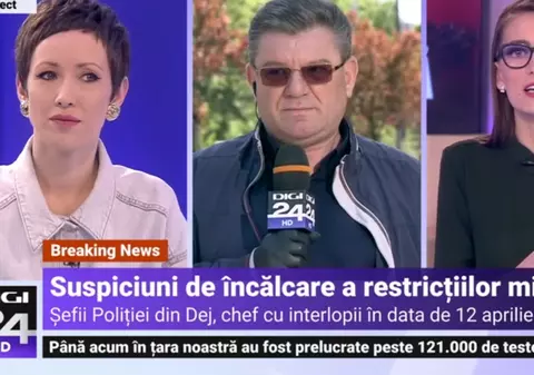 Moment antologic la Digi 24: polițistul Coarnă a spus că pozele cu șeful Poliției din Dej petrecând cu interlopii sunt vechi, dar realizatoarea a remarcat un detaliu