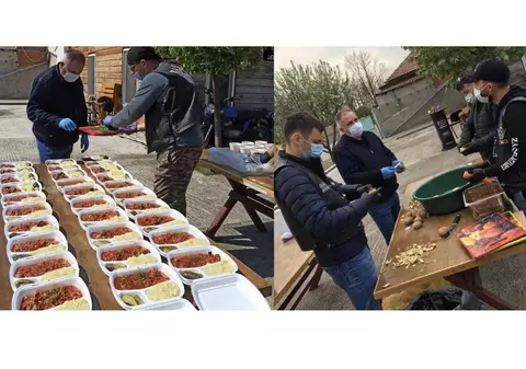 Titi Aur a gătit pentru bătrânii din Bârlad. Campionul s-a alăturat voluntarilor pe două roți dintr-un club