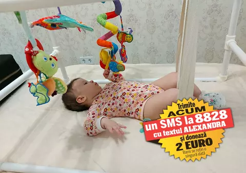 Alexandra poate fi salvată doar cu ajutorul unui vaccin adus din SUA. Bebelușul de 9 luni suferă de amiotrofie spinală și are nevoie de 2.100.000 de euro