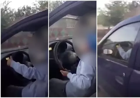 Copil de 9 ani, filmat în timp ce conduce o mașină, într-un sat din Teleorman. „Tatăl tău știe unde ești?”