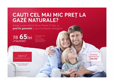 (Publicitate) Gaze mai ieftine chiar și cu 25%, cu Nova Power & Gas, și contractare online