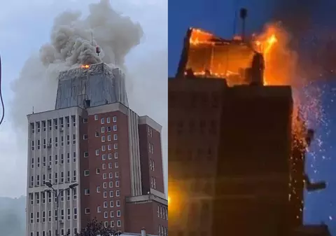 VIDEO | Incendiu uriaș în Reșița, la clădirea Primăriei, Consiliului Județean și Prefecturii. Pompierii au stins focul după două ore