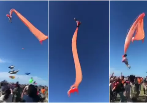 VIDEO | O fetiță de 3 ani a fost luată pe sus de zmeul uriaș cu care se juca. Momentul terifiant a fost filmat