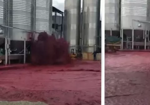VIDEO | Momentul în care un rezervor imens explodează și 50.000 de litri de vin se împrăștie pe jos, într-o cramă din Spania