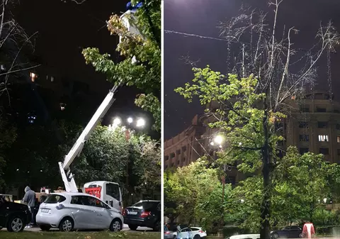 Cadoul lui Firea pentru Nicușor Dan: compania de iluminat a început să monteze vineri seară beculețele de Crăciun, deși primarul ales nu voia!