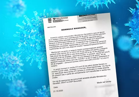 DOCUMENT MEDICAL DE AVERTISMENT | Ministerul Sănătății a anunțat 20 de paturi ATI COVID la Spitalul Sf. Pantelimon. Aici sunt însă doar 6 medici ATI, care au arătat ce lipsuri au
