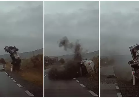 Un șofer vitezoman care a depășit în curbă s-a răsturnat cu mașina și a ieșit apoi din ea întreg, la Lechința / VIDEO