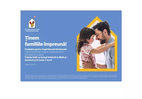 (Publicitate) Donează 2 euro lunar prin SMS și susține Fundația pentru Copii Ronald McDonald