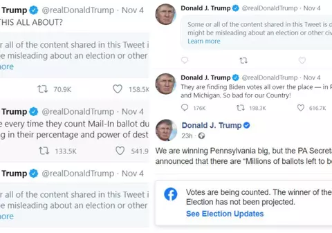 Mesajele postate de Trump după închiderea urnelor. Cele mai multe au fost cenzurate de Twitter