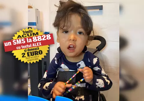 Viața lui Alex depinde de un tratament adus din SUA, care costă peste 2.100.000 de dolari. Copilul, care suferă de amiotrofie spinală, nu vorbește și nu poate să meargă