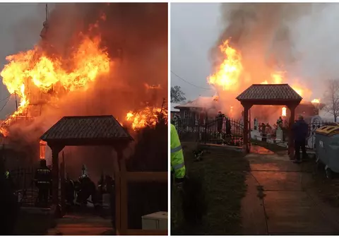 VIDEO / Biserica din Râșca, Neamț, a ars ca o torță în ziua de Sf. Andrei