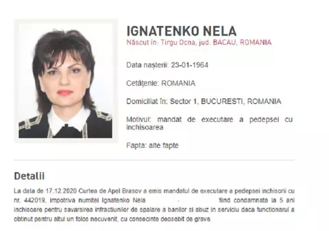 Un alt condamnat, dat în urmărire în dosarul „Ferma Băneasa”. Fugara Nela Ignatenko a scris pe Facebook că Dumnezeu este cu ea