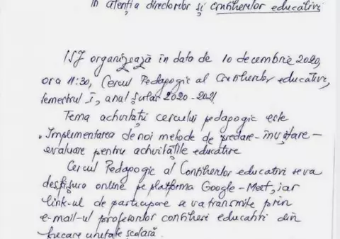 IȘJ Dolj le-a trimis directorilor unităților de învățământ preuniversitar o notă telefonică scrisă cu pixul