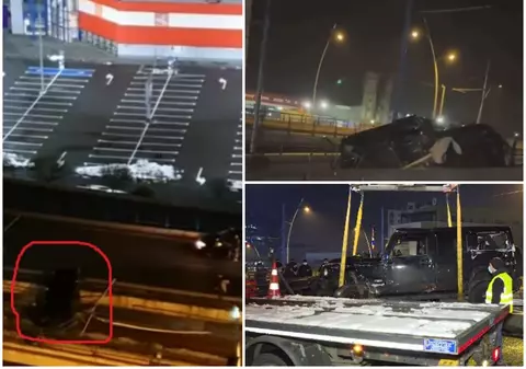 VIDEO | O maşină a rămas suspendată pe Podul Basarab. Vehiculul, abandonat de șofer, după ce a zburat cu el pe liniile de tramvai