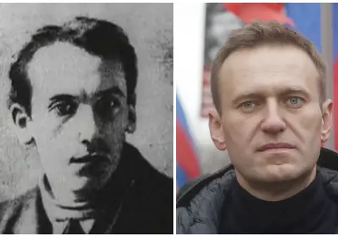 Poster cu șeful NKVD, responsabil de ridicarea sistemului GULAG și de moartea a mii de oameni, în secția de poliție unde a fost judecat Navalnîi