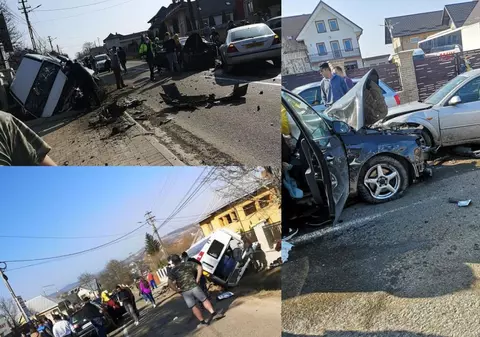 Accident grav în Suceava, între un microbuz școlar și două autoturisme. 23 de persoane au ajuns la spital