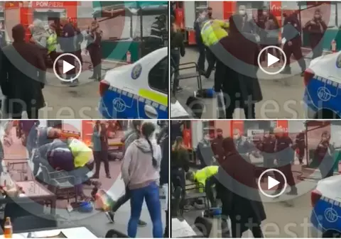 FOTO. Imagini cu momentul în care bărbatul care a murit la Pitești este trântit la pământ de polițiști