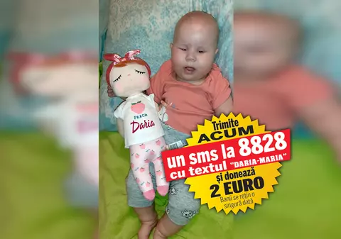 Daria-Maria s-a născut fără ochi și cu retard psihomotor. Bebelușul de 8 luni are nevoie de 3.000 de lei lunar pentru un tratament de durată care să-i aline suferințele