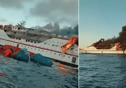 Un vapor plin cu oameni a luat foc în Indonezia. Ce s-a întâmplat cu pasagerii
