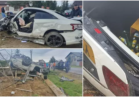 VIDEO | Mercedes făcut praf, surpriză pentru polițiști, în portbagaj. Accidentul din Suceava a fost filmat
