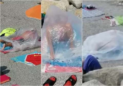Bărbat într-un sac de plastic la plajă, în Eforie. Explicația i-a lăsat muți pe cei care râdeau de el