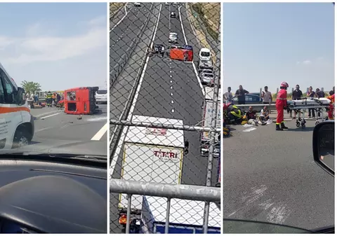 Un microbuz cu cetățeni străini s-a răsturnat pe A1. Toți cei 9 pasageri, duși la spital