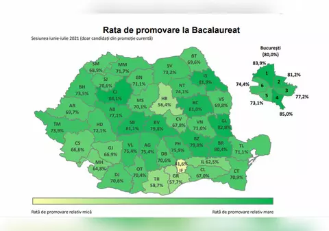 Rezultate Bac 2021. Harta ratei de promovare pe județe. Cluj pe primul loc, Ilfov pe ultimul
