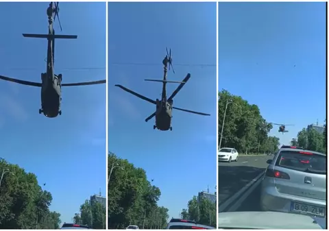 Imagini noi cu momentul în care elicopterul militar american aterizează forțat în Piața Charles de Gaulle