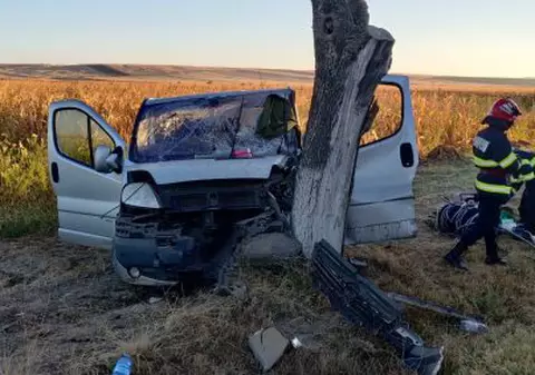 Doi oameni, în stare gravă, după ce un microbuz a intrat într-un copac, în Olt