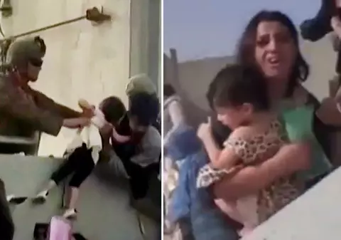 Imagini tulburătoare în Afganistan. O fetiță, trecută de un soldat peste zidul aeroportului din Kabul