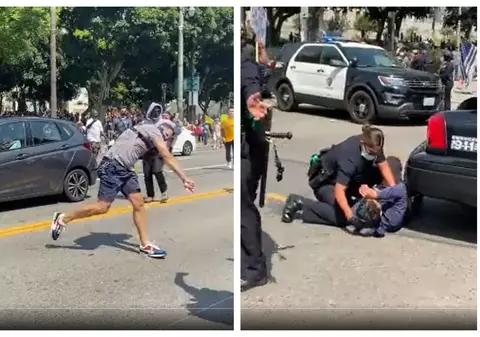 Ciocniri violente la un protest anti-vaccinare în Los Angeles. Un bărbat a fost înjunghiat