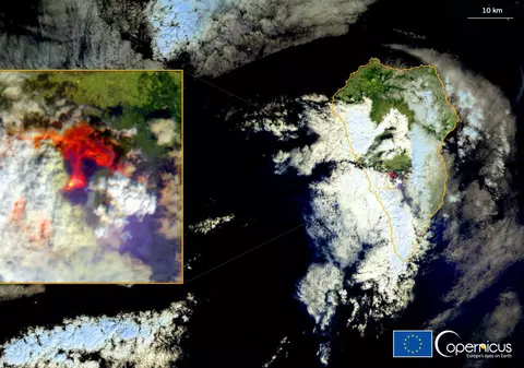 Erupția vulcanului din insula spaniolă La Palma, surprinsă de sateliți