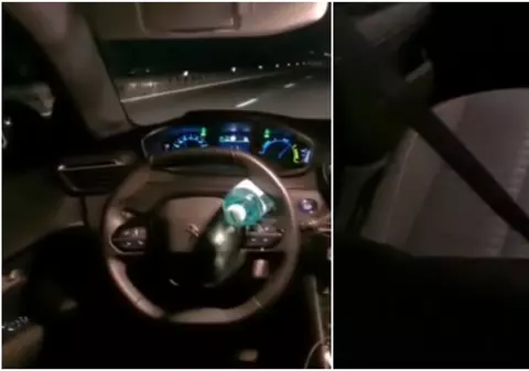 Un șofer, la un pas de tragedie, după ce a blocat volanul cu o sticlă și s-a dus pe bancheta din spate: „Nu e nimeni la volan”