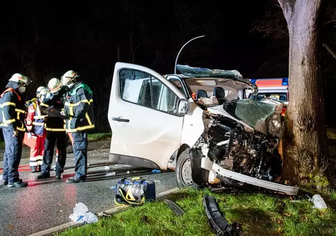 Doi români morți, alți doi grav răniți, în Germania. Duba în care erau s-a făcut praf într-un pom