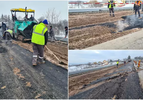 VIDEO | Drum național din Suceava asfaltat la zero grade și direct peste noroi: „Lucrări de etanșeizare”