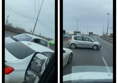Un șofer care conducea pe contrasens, pe DN1, la oră de vârf, blocat de ceilalți participanți la trafic
