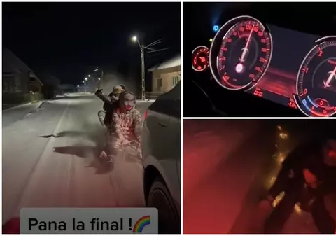 VIDEO | Trași cu sania pe șosea cu 140 km/h, trei tineri din Bistrița au fost aproape de moarte. Șoferul, amendat