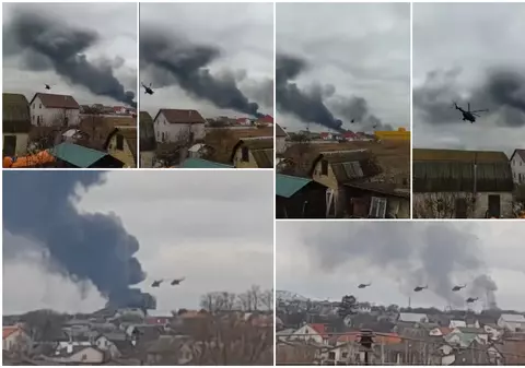 Imaginile războiului: Atac masiv cu elicoptere asupra unui aeroport de lângă Kiev
