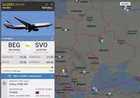 Zborul Belgrad-Moscova, de trei ori mai lung. Traseul urmat de un avion civil rus după interdicția pusă de România