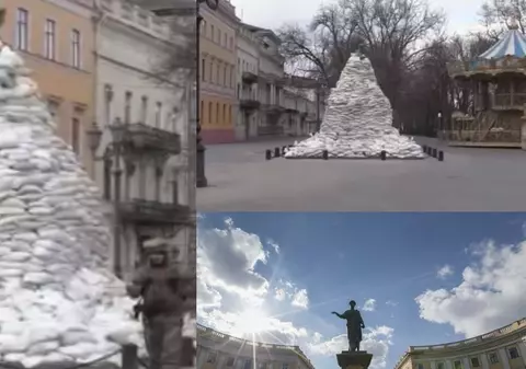 „Apărăm orașul și simbolurile lui”. Statuia fostului guvernator al Odesei, protejată cu 1.200 de saci cu nisip