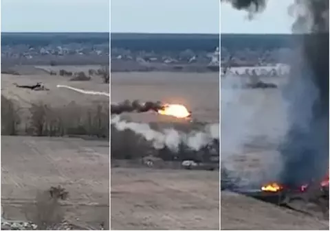 VIDEO | Momentul în care un elicopter rusesc este lovit în plin de o rachetă în Ucraina: „Bine ați venit în iad”
