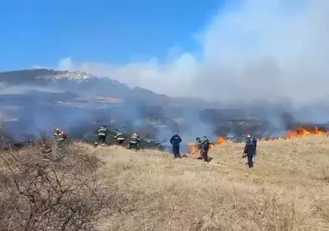Incendiu puternic de vegetație într-o comună din judeţul Buzău, o suprafaţă de 10 hectare este afectată