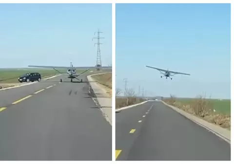 Avion de mici dimensiuni, filmat pe o şosea. Poliţia caută pilotul
