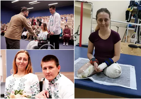 Oksana, asistenta din Ucraina care și-a pierdut picioarele într-o explozie, premiată de Volodimir Zelenski. „Domnul m-a lăsat în viață pentru copiii mei”