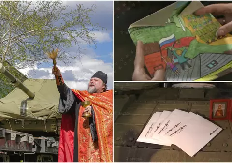 VIDEO | Cele mai puternice tancuri rusești trimise armatei, sfințite și pline cu „desene și scrisori de la copii și icoane ortodoxe”