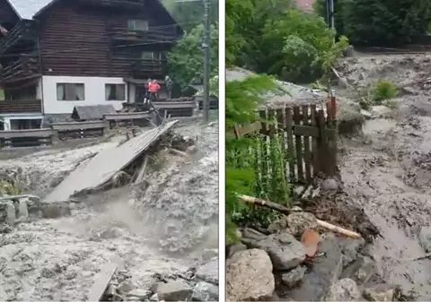 Inundații în comuna Moroeni din Dâmbovița. Apa a intrat în gospodării și a blocat drumul