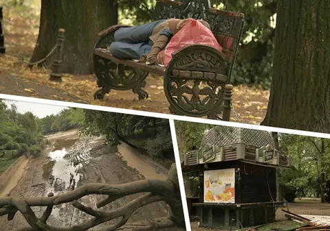 Groapa de gunoi „Parcul Cișmigiu”. Lacul e secat, gunoaiele sunt peste tot, iar mirosul insuportabil îți taie respirația