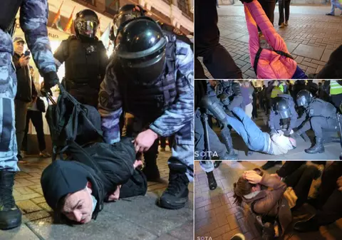 Imagini cu intervențiile brutale ale polițiștilor ruși asupra protestatarilor care se opun războiului. Femeie bătută de trei agenți - VIDEO