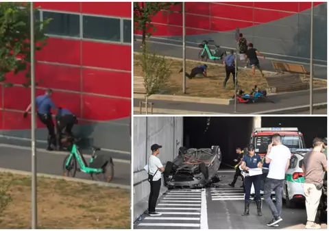 Român lovit de un polițist italian cu piciorul în cap, după ce a fost alergat pe stradă, la Milano. Se răsturnase cu BMW-ul într-un tunel | VIDEO